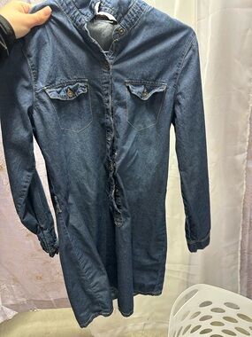 Denim Button-Front Mini Dress - Blue